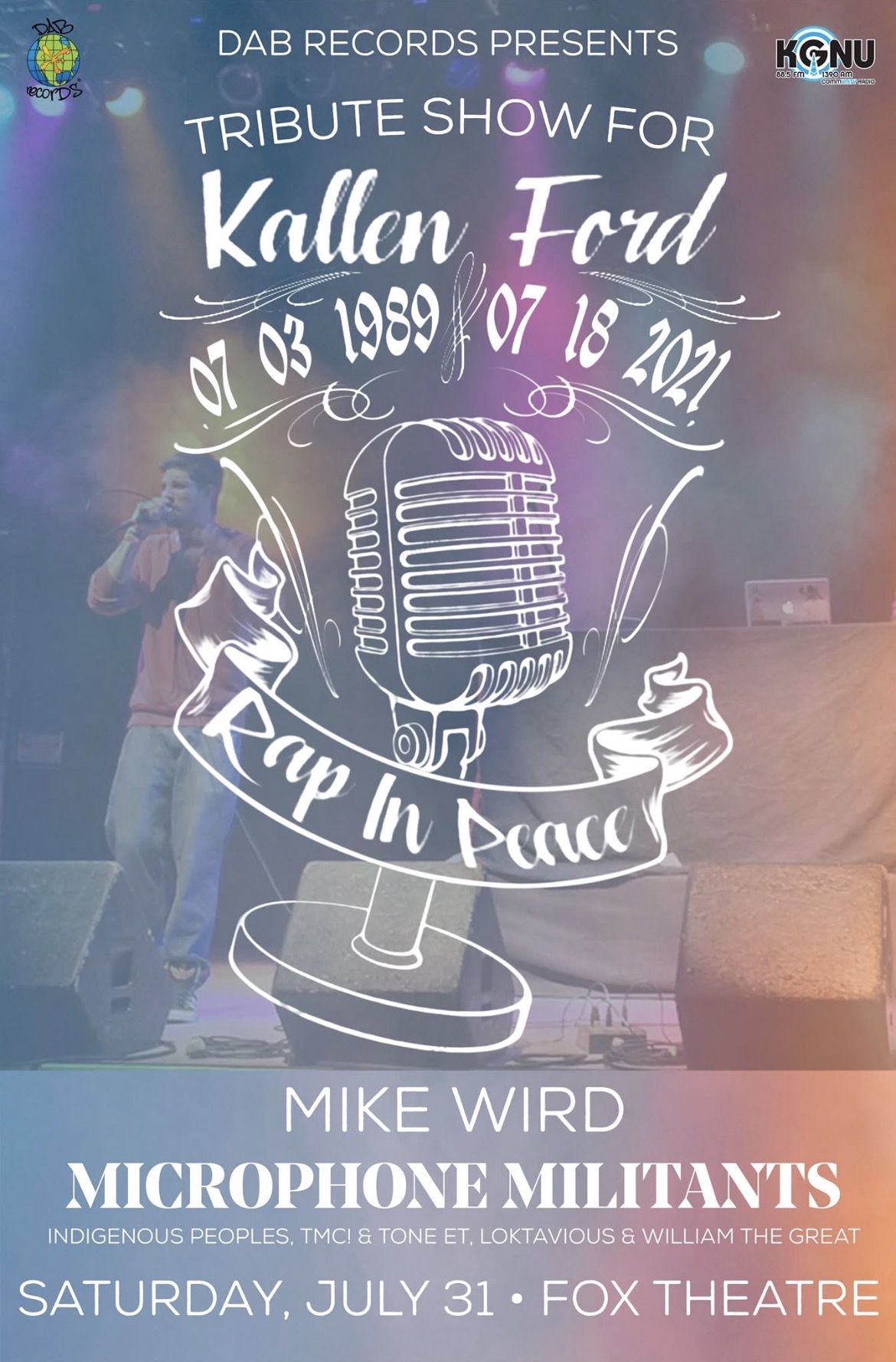 Original flyer for the Kallen Ford tribute show, Saturday July 31, Fox Theatre